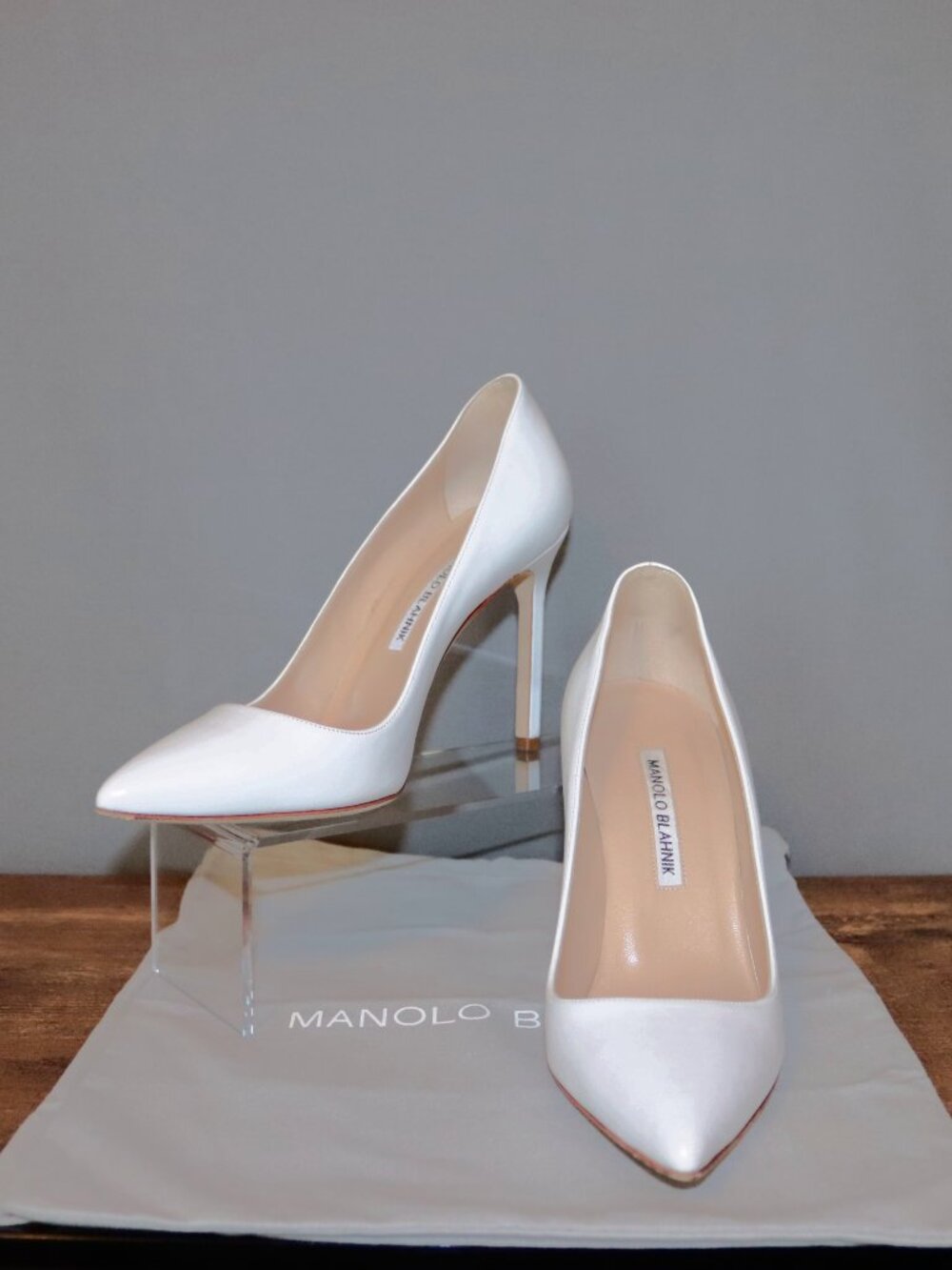 Manolo Blahnik 37.5 White Stiletto Classic BB High Heels